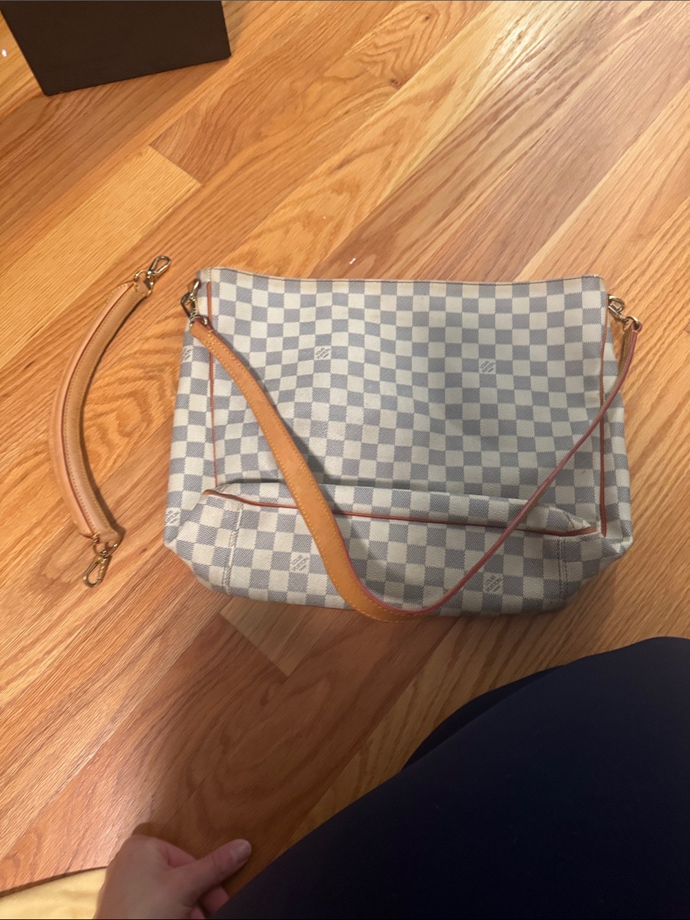 Louis Vuitton Damier Azur Shoulder Bag with Tan Leather Trim